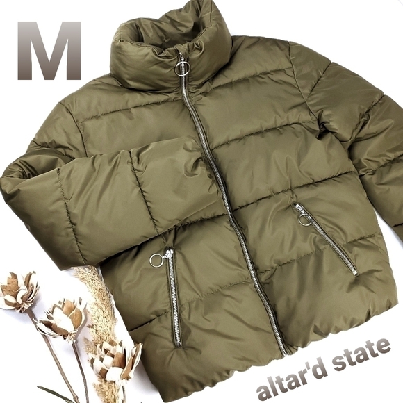 ALTAR'D STATE Green Puffer Coat Women's Sz Med - Picture 1 of 15